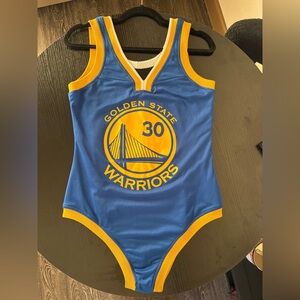 Custom NBA Blue and Yellow Golden State Warriors Bodysuit